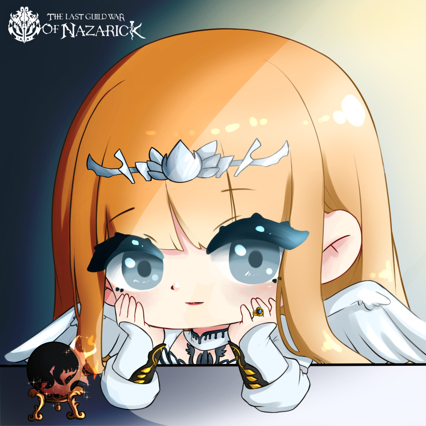 1girl, absurdres, angel_wings, blonde_hair, calca_bessarez, chibi, crown, dress