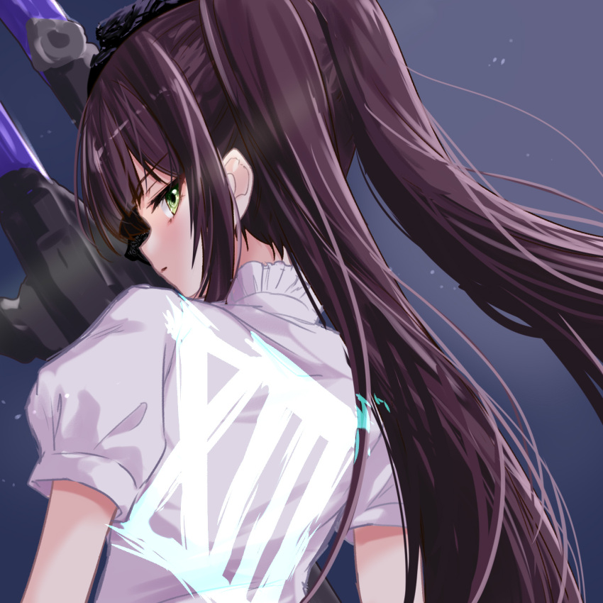 1girl, arms_at_sides, assault_lily, blunt_bangs, brown_hair, closed_mouth, collared_shirt, commentary