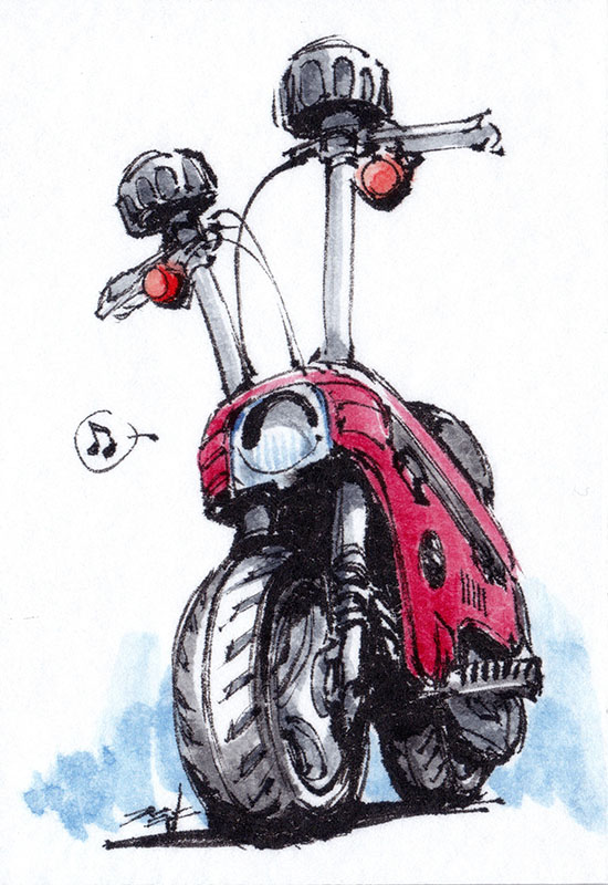 cable, hi_fumiyo, honda, honda_motocompo, motor_vehicle, musical_note, no_humans, original