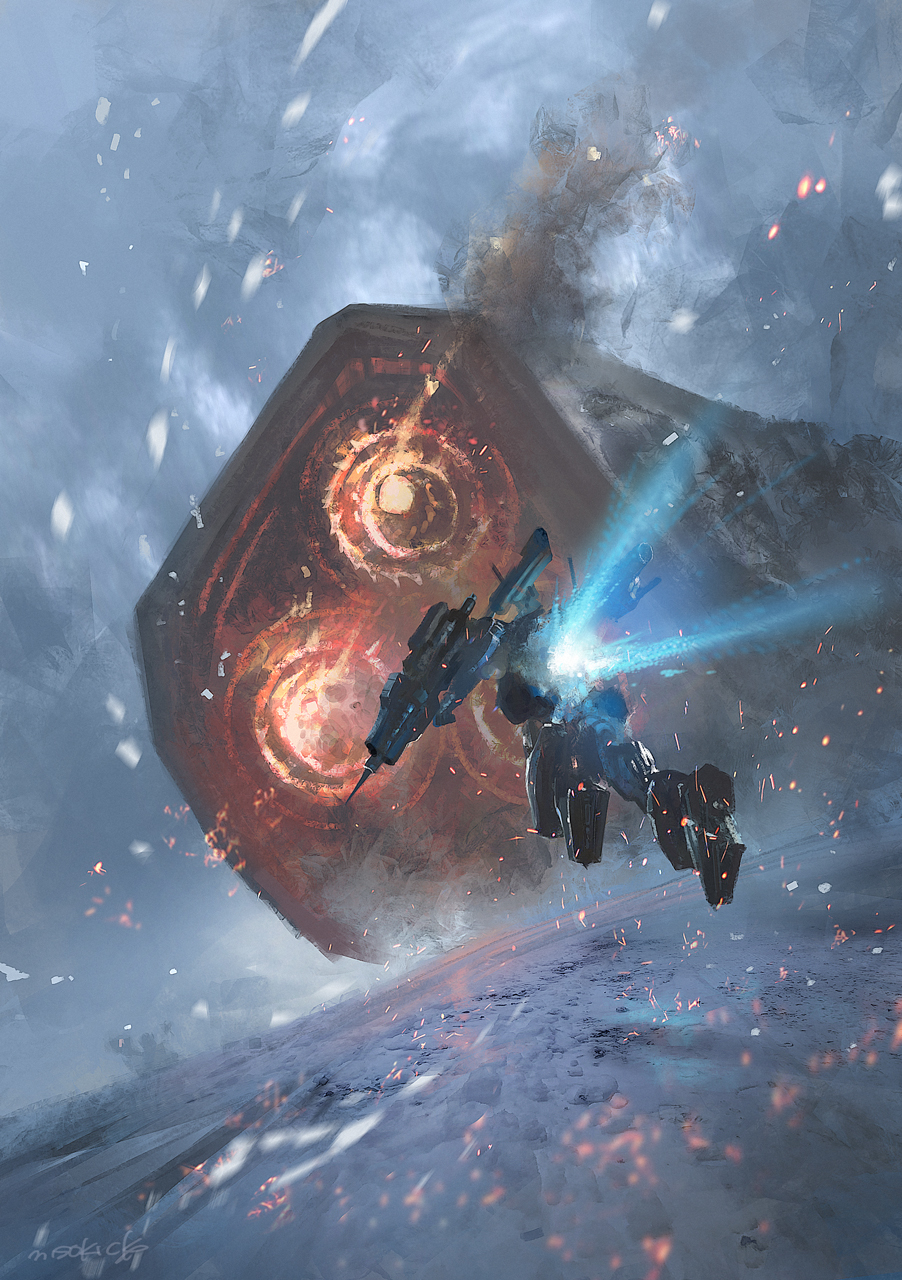 621_(armored_core_6), armored_core, armored_core_6, artist_name, blue_fire, commentary_request, fire, flying
