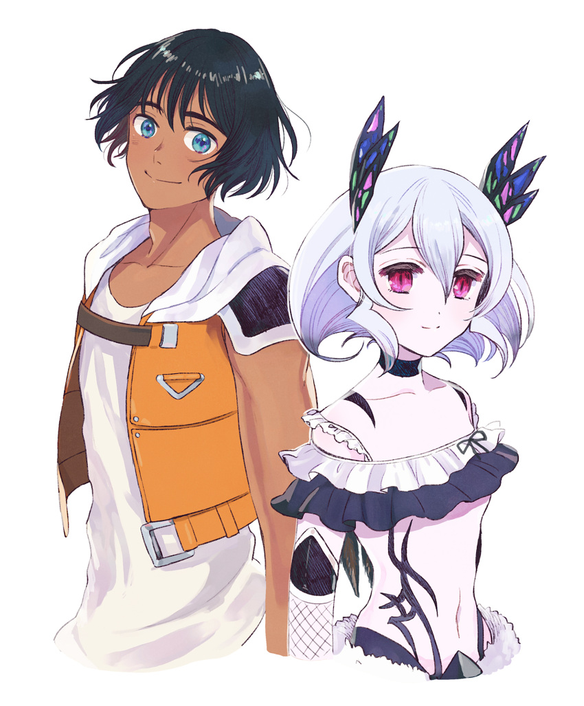 1boy, 1girl, arc_the_lad, arc_the_lad_generation, black_choker, blue_eyes, choker, closed_mouth