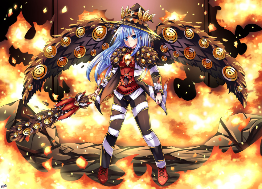 1girl, alternate_costume, apocalypse_bird, blue_eyes, blue_hair, blush, breasts, commission