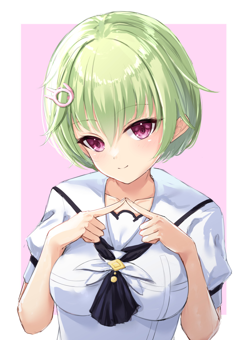 1girl, absurdres, ascot, black_ascot, blush, border, breasts, closed_mouth