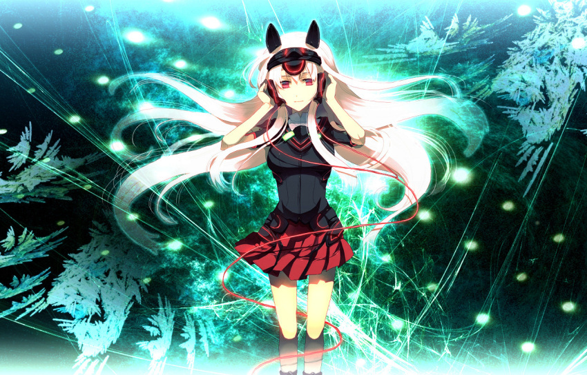 animal_ears, bad_proportions, blonde_hair, cable, darius, darius_burst, hands_on_own_face, headphones