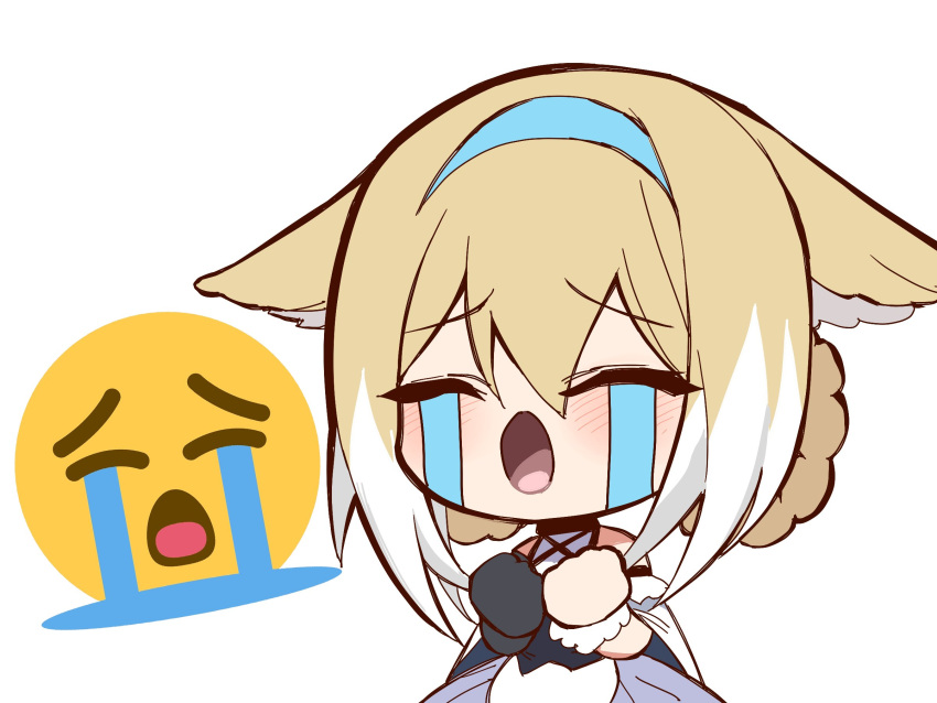 1girl, animal_ears, arknights, black_gloves, blonde_hair, blue_hairband, blush, chibi