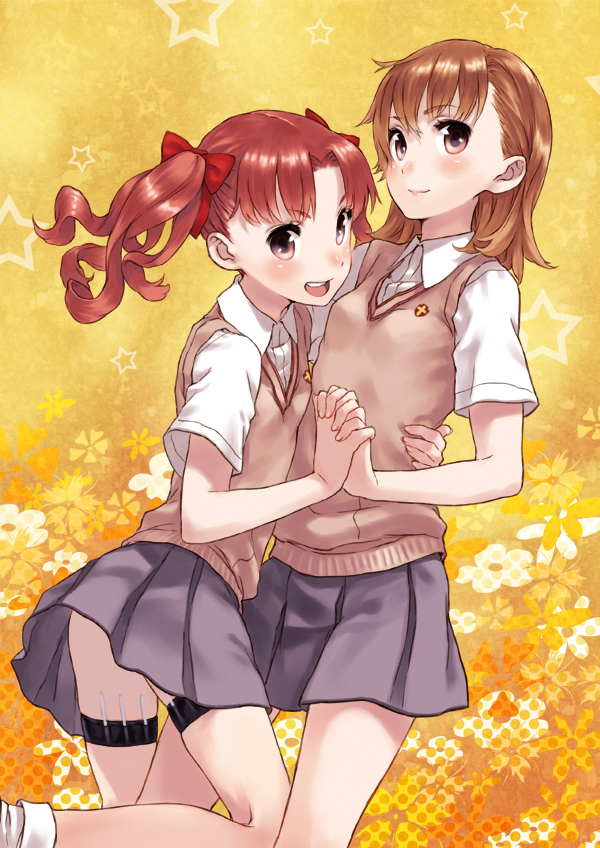 arm_around_waist, bad_id, brown_eyes, brown_hair, hands, holding_hands, hug, kenji_(artist)