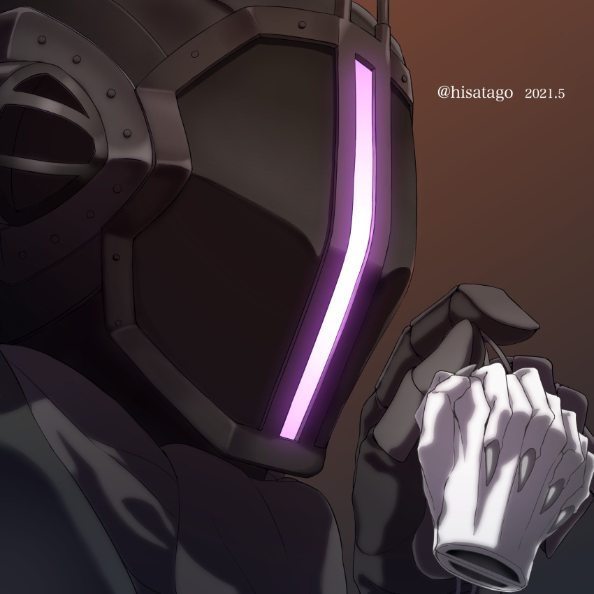 1boy, bad_id, bad_twitter_id, black_gloves, black_scarf, bondrewd, brown_background, commentary_request