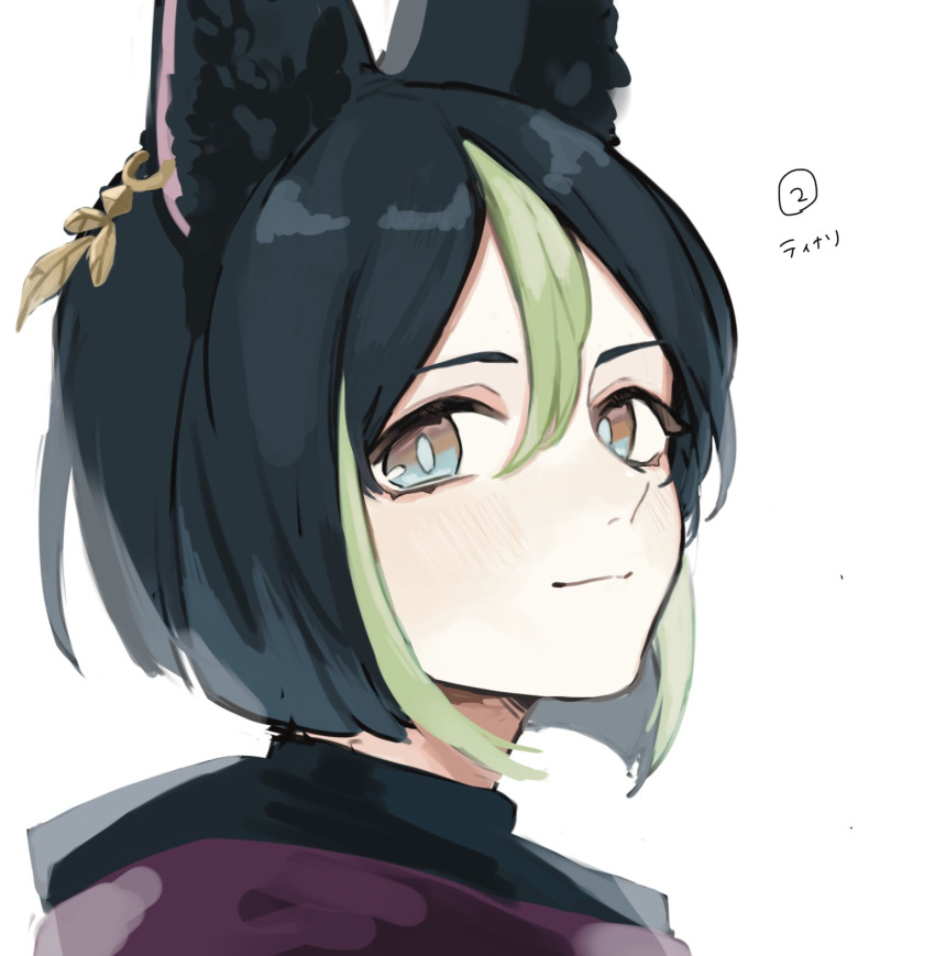 1boy, animal_ear_fluff, animal_ears, black_hair, blunt_ends, bob_cut, earrings, fox_boy