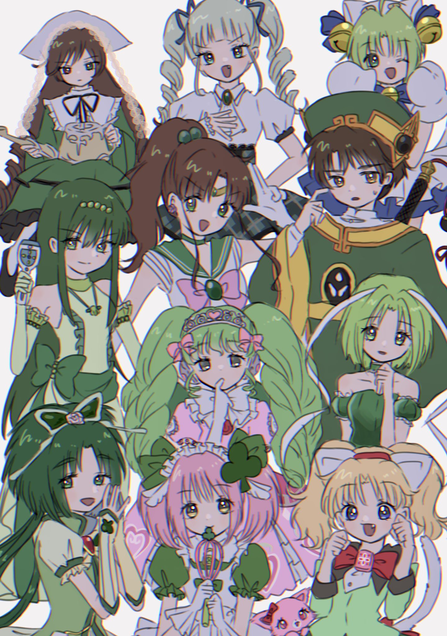 1boy, 6+girls, aikatsu!, aikatsu!_(series), akimoto_komachi, amulet_clover, animal_ears, atat_karubi