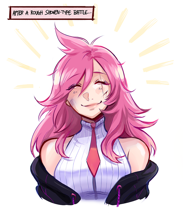 1girl, bare_shoulders, battle_academia_katarina, black_jacket, breasts, bruise, bruise_on_face, closed_eyes
