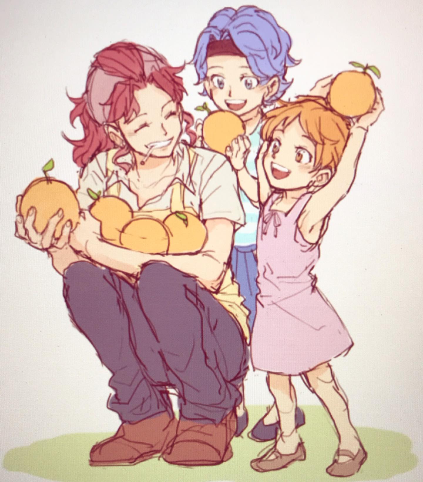 3girls, aged_down, aokamei, bellemere, blue_hair, child, cigarette, closed_eyes