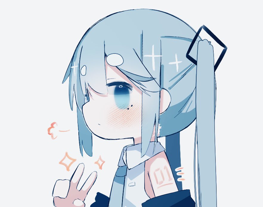 1girl, =3, aqua_eyes, aqua_hair, aqua_necktie, bare_shoulders, black_sleeves, closed_mouth