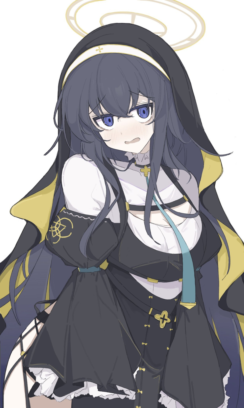 1girl, alternate_costume, bags_under_eyes, black_hair, blue_archive, blue_eyes, breasts, commentary