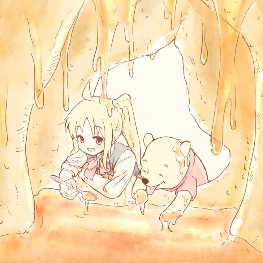 1boy, 1girl, :d, ahoge, blonde_hair, bocchi_the_rock!, bow, bowtie