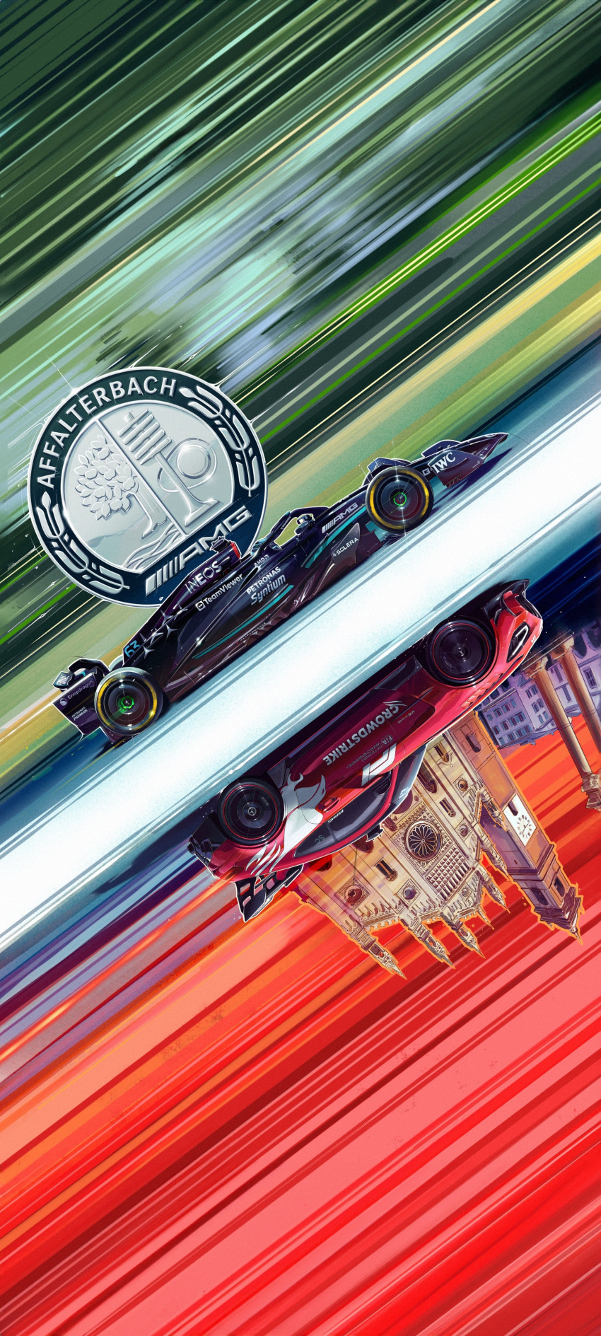 1boy, absurdres, andrew_mytro, car, english_commentary, formula_one, formula_racer, george_russell