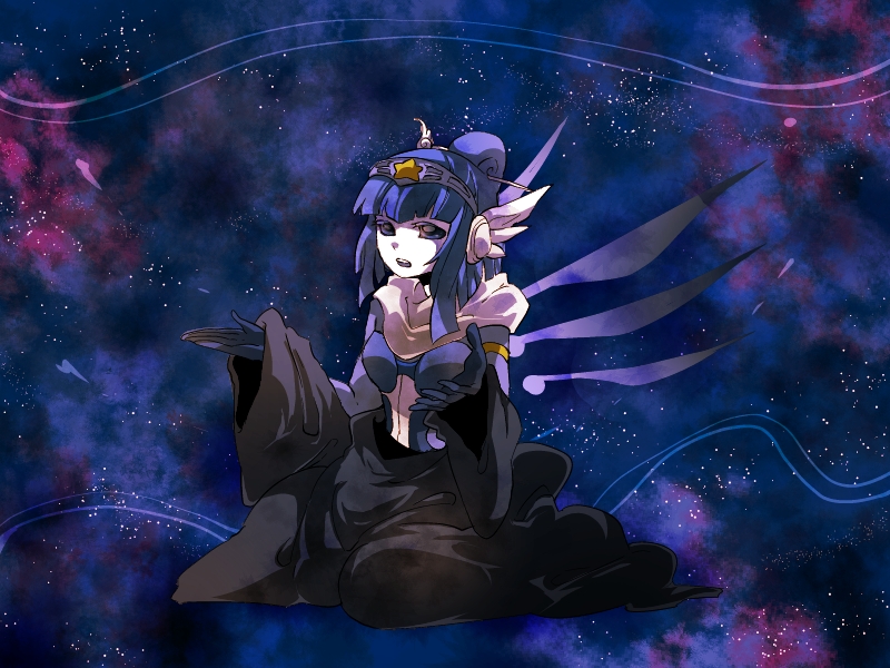 1girl, armlet, black_jacket, black_sleeves, blue_armor, blue_eyes, blue_gloves, blue_hair