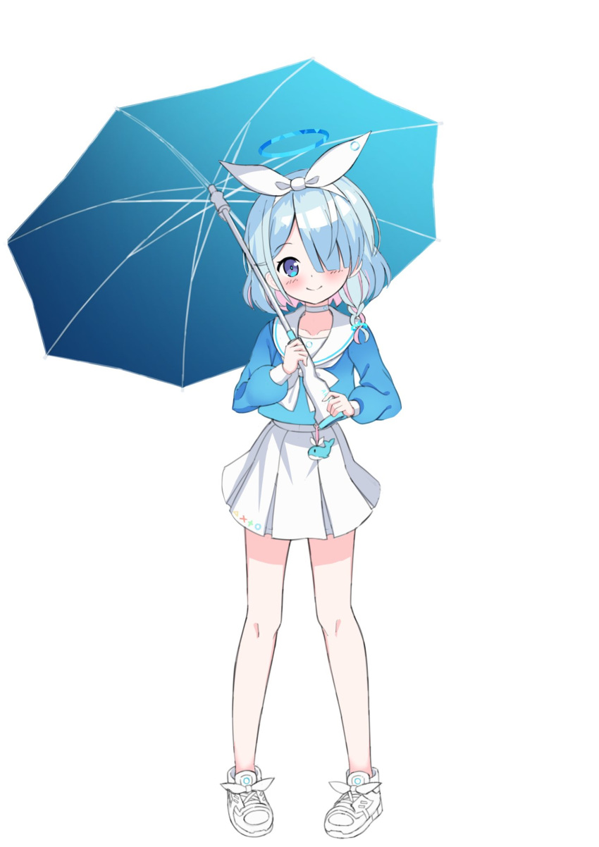 1girl, aqua_hair, arona_(blue_archive), blue_archive, blue_eyes, blue_serafuku, blunt_bangs, braid