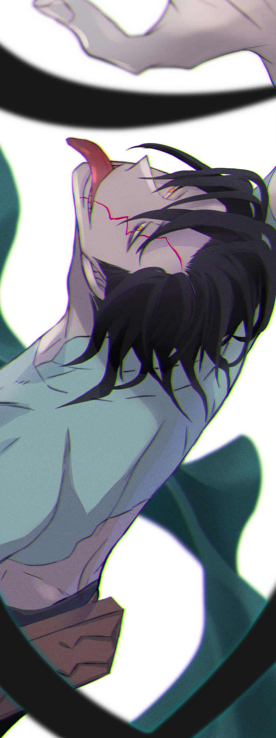 1boy, black_clover, black_hair, cracked_skin, from_above, hair_between_eyes, highres, jack_the_ripper_(black_clover)