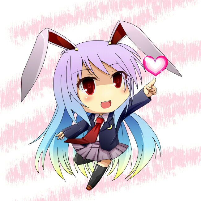 blush, bunny_ears, byoubyou, chibi, gradient_hair, heart, long_hair, multicolored_hair