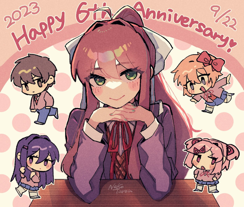 1boy, 1girl, 2023, 4girls, accessories, anniversary, artist_name, blue_eyes