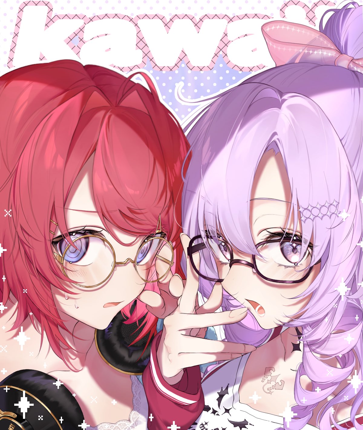 @_@, ange_katrina, ange_katrina_(6th_costume), black-framed_eyewear, blue_eyes, bow, glasses, hair_bow