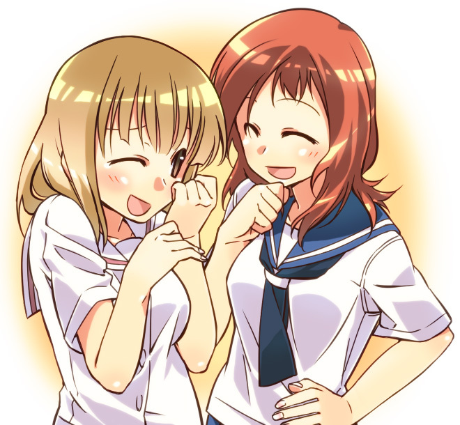 closed_eyes, fukuji_mihoko, laughing, multiple_girls, saki, school_uniform, takei_hisa, tsuchinoko_(muni_muni)