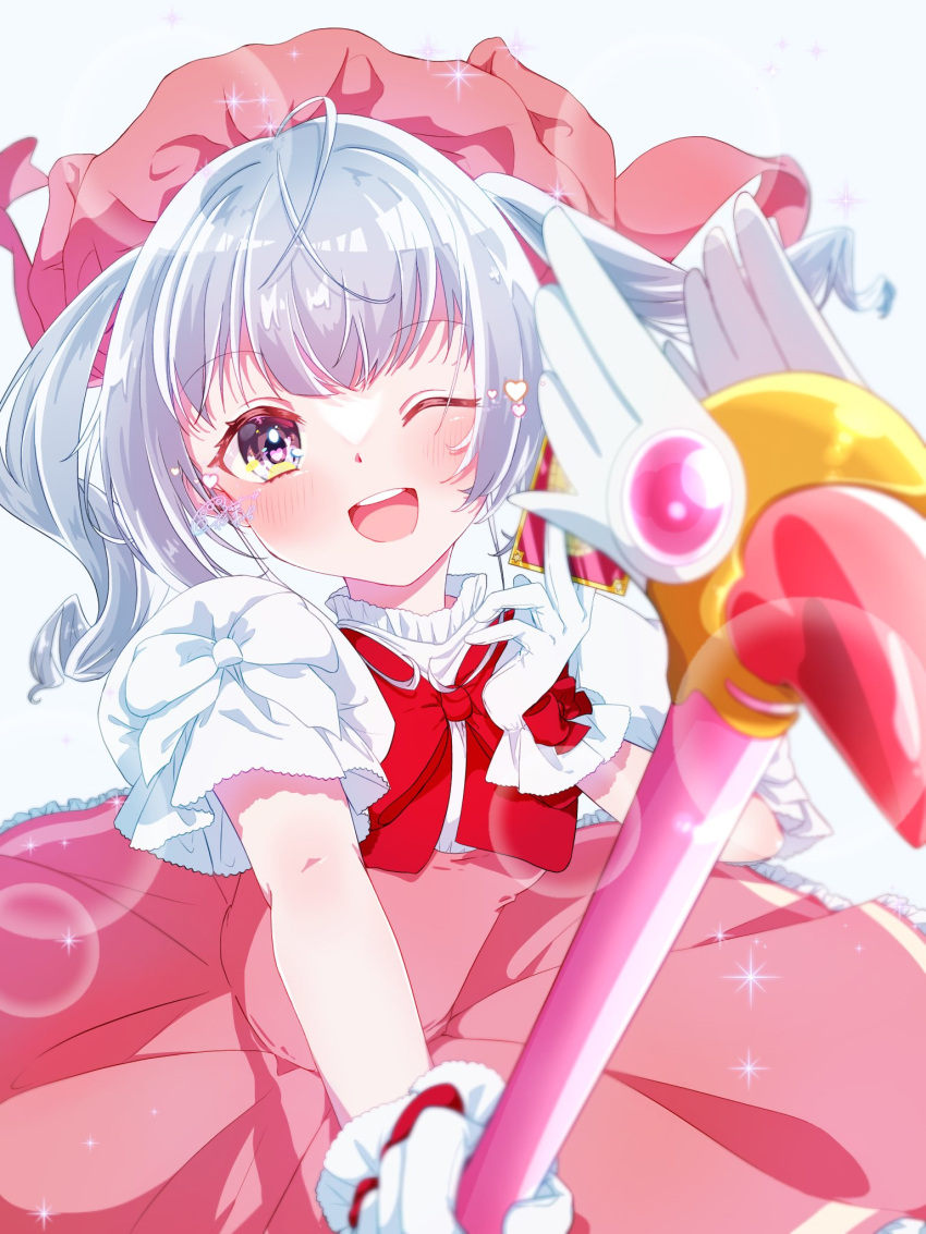 1girl, bow, bowtie, cardcaptor_sakura, cosplay, dress, glove_bow, gloves