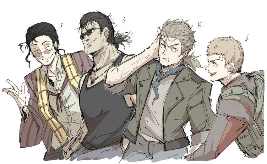 4boys, armored_core, armored_core_6, black_hair, brown_eyes, brown_hair, closed_eyes, g3_wu_huahai