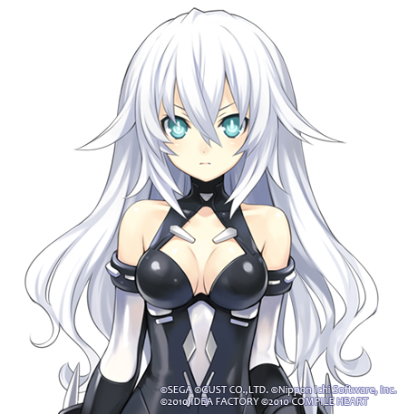 aqua_eyes, bare_shoulders, black_heart, breasts, choujigen_game_neptune, cleavage, detached_sleeves, face