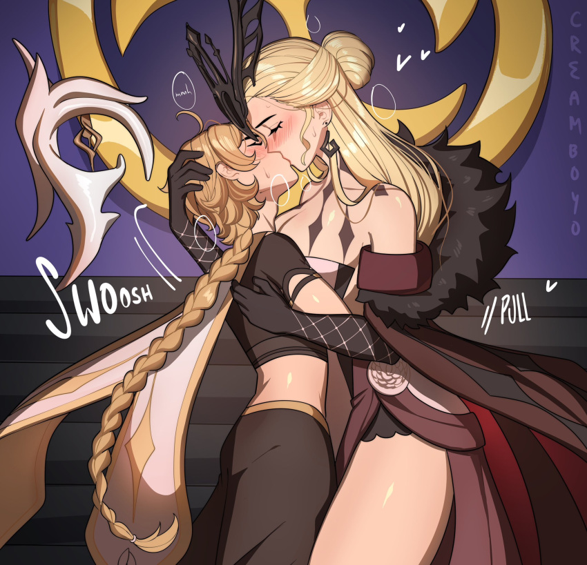 1boy, 1girl, aether_(genshin_impact), black_gloves, black_mask, blonde_hair, blush, breasts