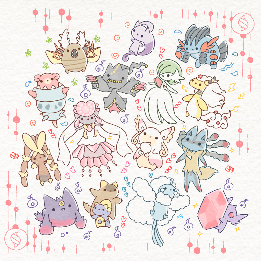 :i, altaria, ampharos, animal_ears, arms_up, audino, banette, black_eyes