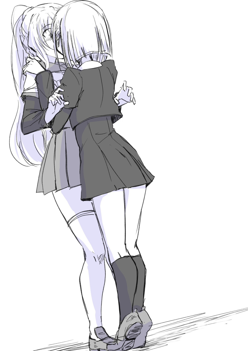highres, implied_kiss, izumi_kanagi, kawasemi_alter, kiss, magia_record:_mahou_shoujo_madoka_magica_gaiden, mahou_shoujo_madoka_magica, ponytail, tiptoe_kiss, tiptoes, togame_momoko, yuri