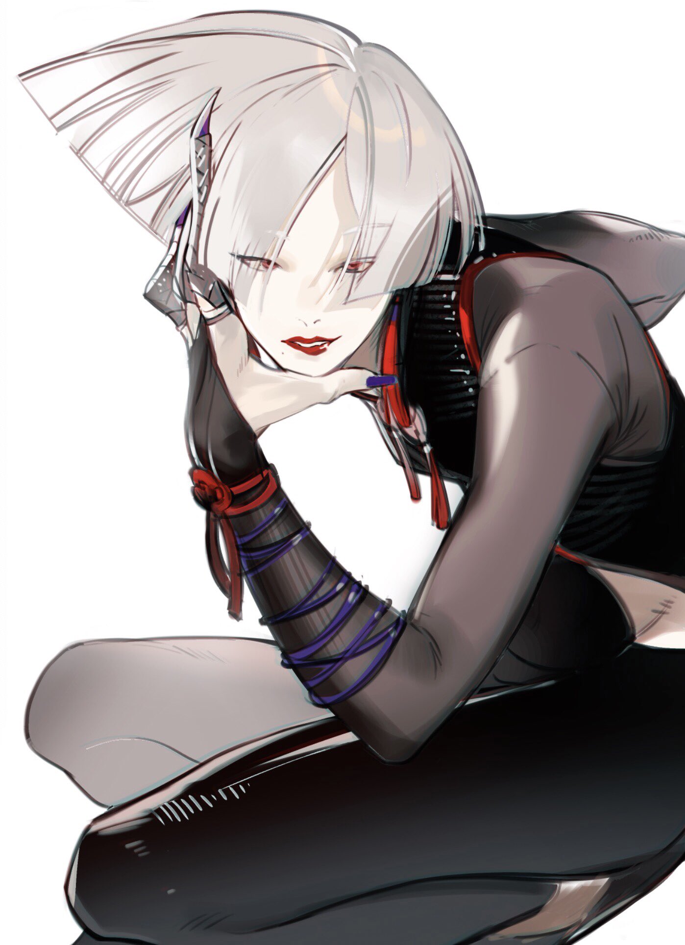 a.k.i._(street_fighter), capcom, chinese_clothes, claws, earrings, eyeliner, flower, hair_over_one_eye