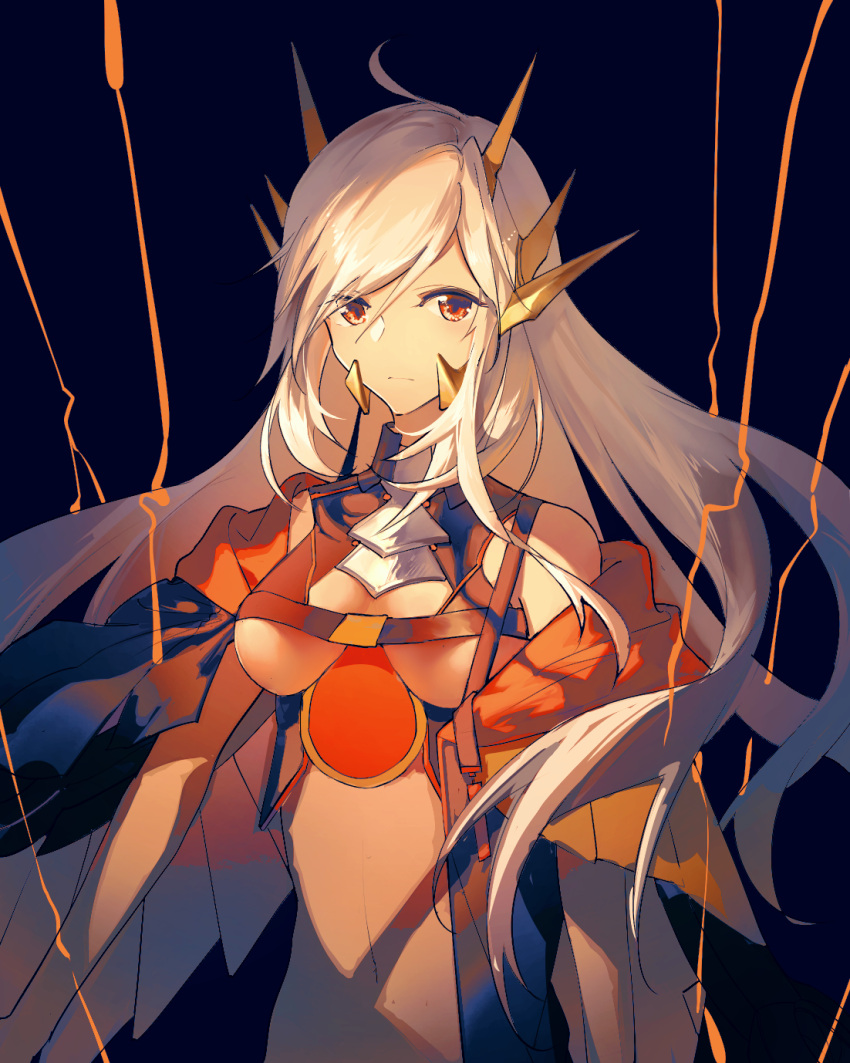 1girl, black_background, breasts, cyber_dragon_infinity, dragon_girl, highres, long_hair, metal
