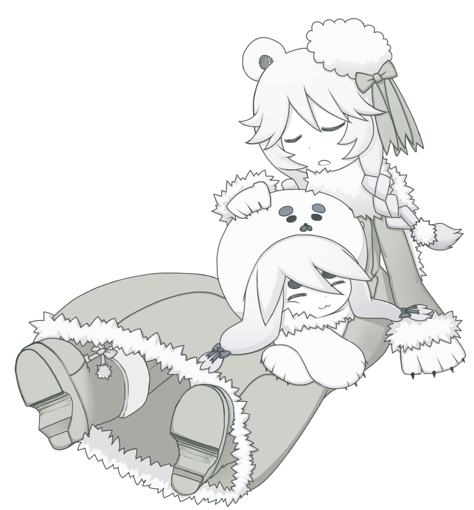 2girls, :3, =_=, animal_costume, animal_ears, animal_hands, bear, bear_ears