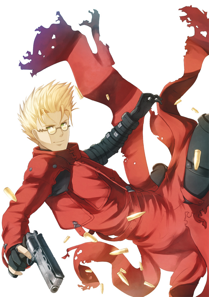 blonde_hair, bullet, cartridge, glasses, gun, handgun, hitoya_(kitani), male