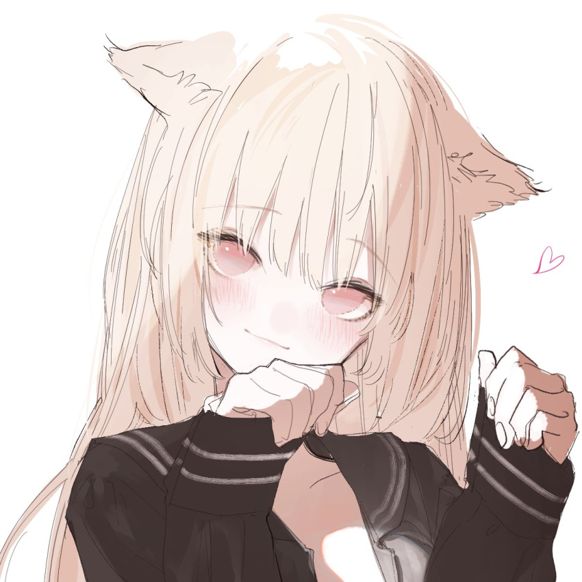 1girl, animal_ears, archived_source, black_serafuku, black_shirt, blush, cat_ears, close-up
