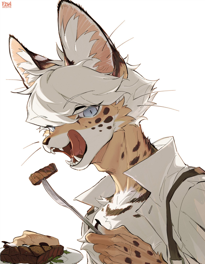1boy, animal_ear_fluff, animal_ears, artist_name, blue_eyes, body_fur, brown_fur, cat_boy