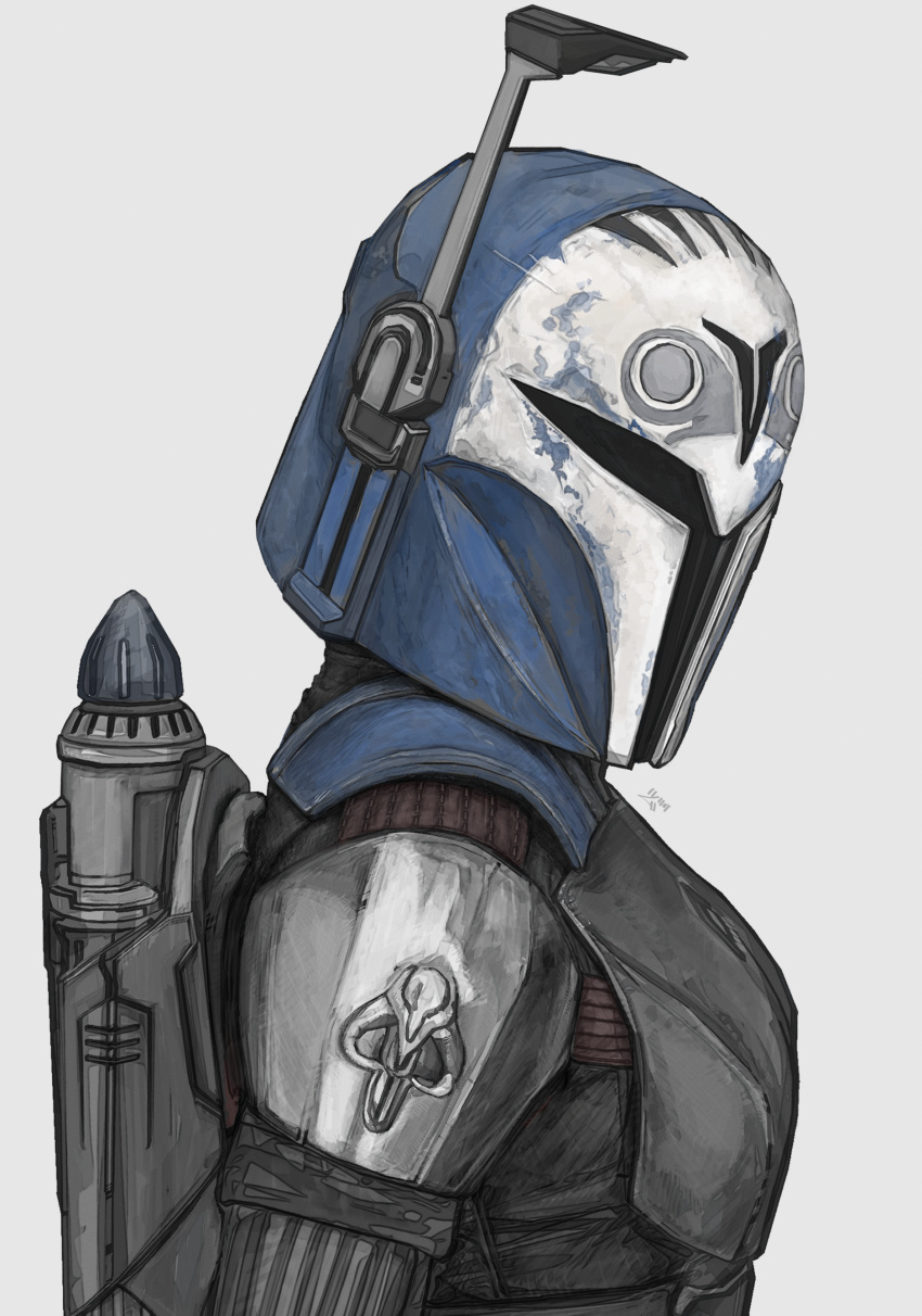 1girl, absurdres, armor, beskar_armor, blue_headwear, bo-katan_kryze, breastplate, full_armor