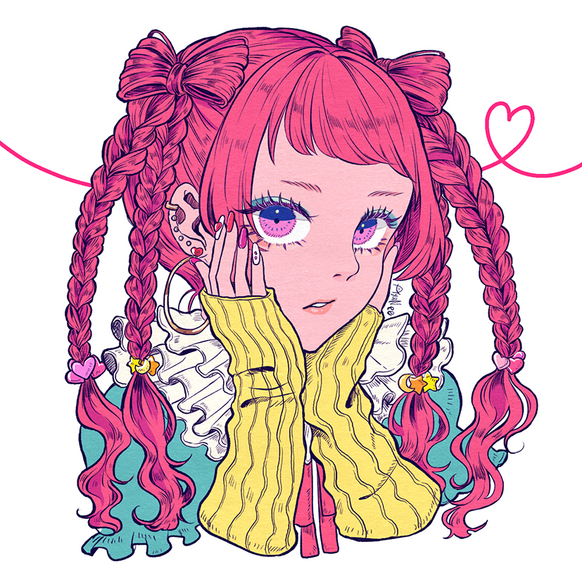 1girl, 4awaseyo, crescent, crescent_hair_ornament, ear_piercing, earrings, frills, hair_ornament