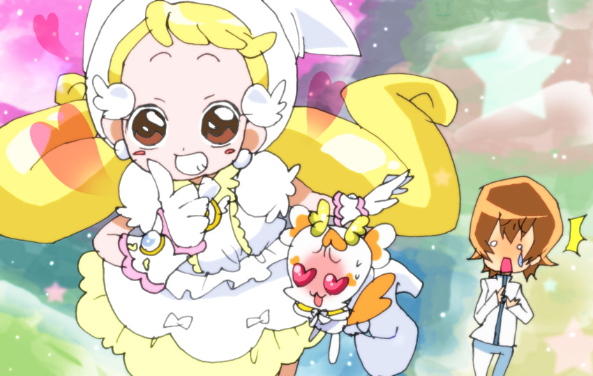 brown_eyes, brown_hair, company_connection, crossover, edamame_(artist), edamame_(buruburu), fairy, futari_wa_precure