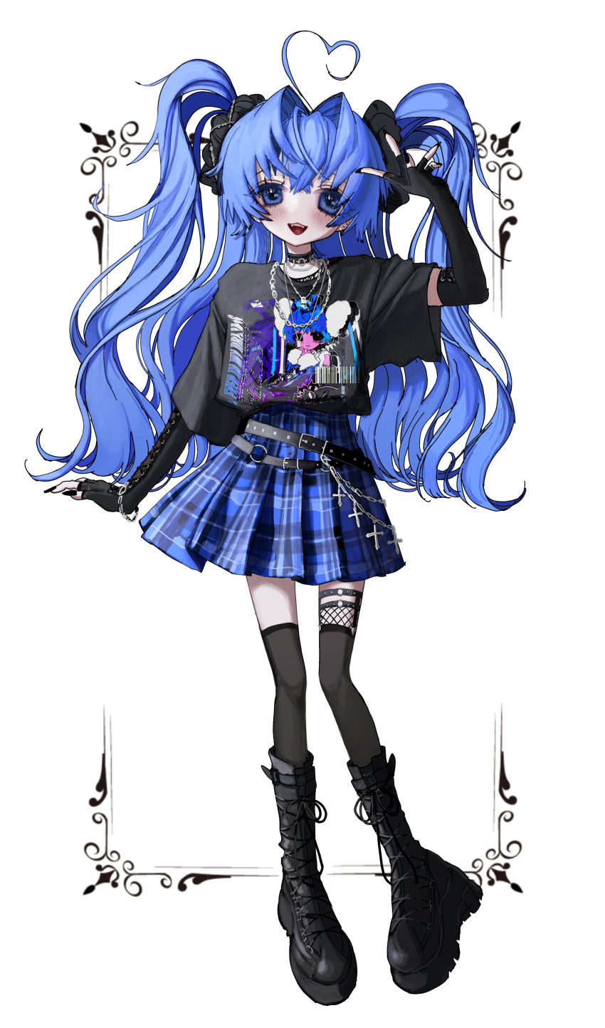 1girl, :3, absurdres, ahoge, alternate_costume, belt, black_footwear, black_shirt