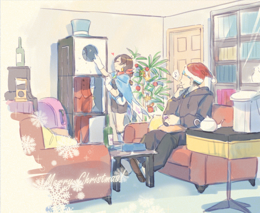 1girl, 2boys, ?, ace_attorney, apollo_justice, arms_at_sides, baronet, bauble