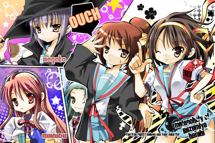 armband, asahina_mikuru, asakura_ryouko, brown_eyes, brown_hair, cardigan, eno, genderswap