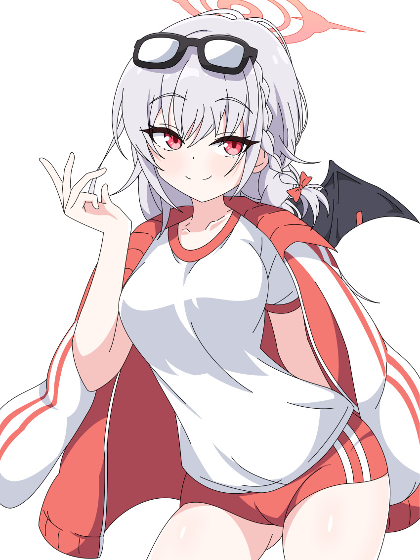 absurdres, blue_archive, buruma, demon_girl, demon_wings, grey_hair, gym_uniform, haruna_(blue_archive)