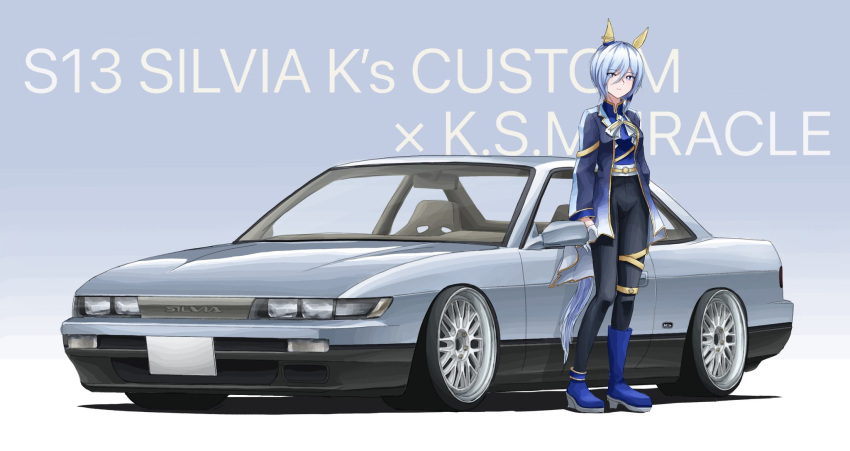 1girl, animal_ears, asymmetrical_footwear, belt, black_pants, blue_eyes, blue_footwear, blue_jacket