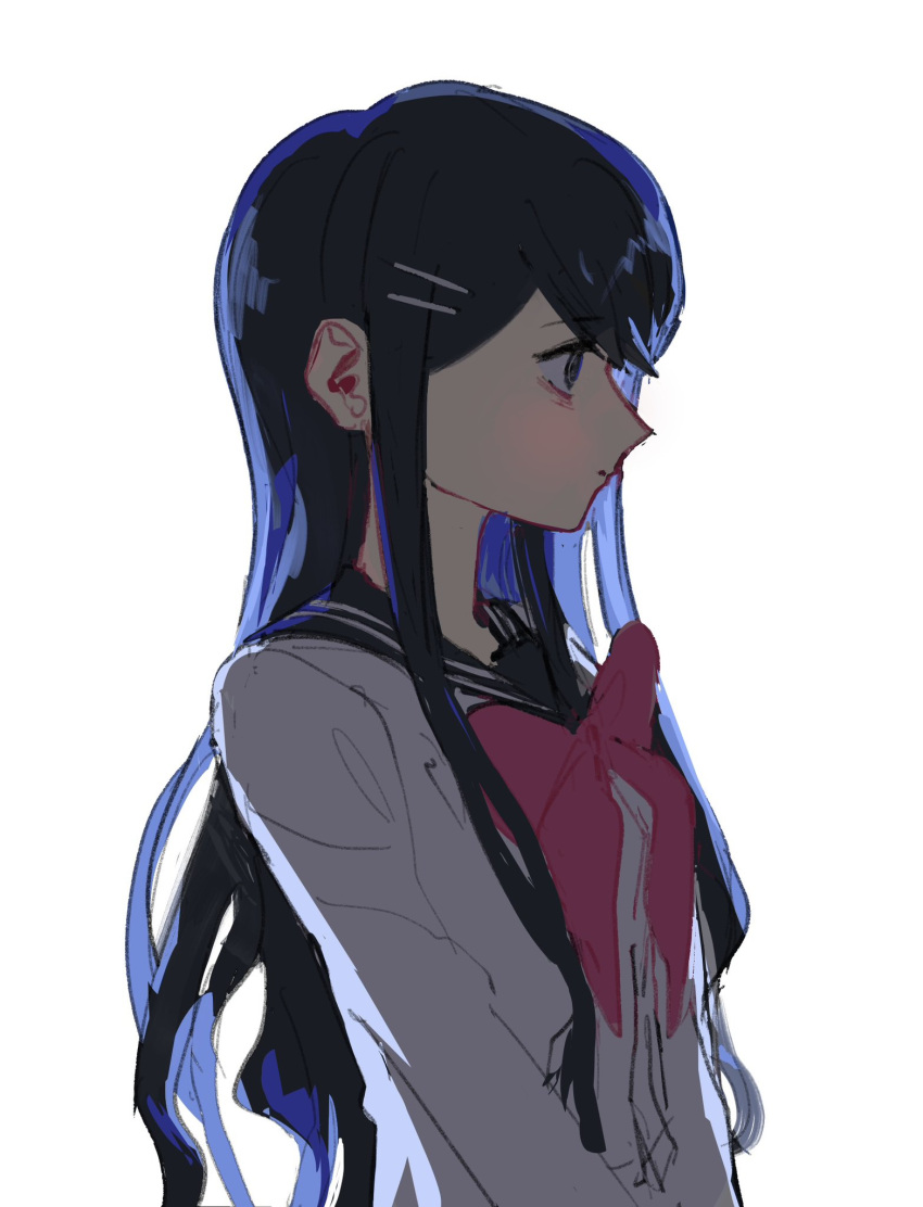 1girl, black_sailor_collar, blue_eyes, blue_hair, bow, bowtie, closed_mouth, danganronpa:_trigger_happy_havoc