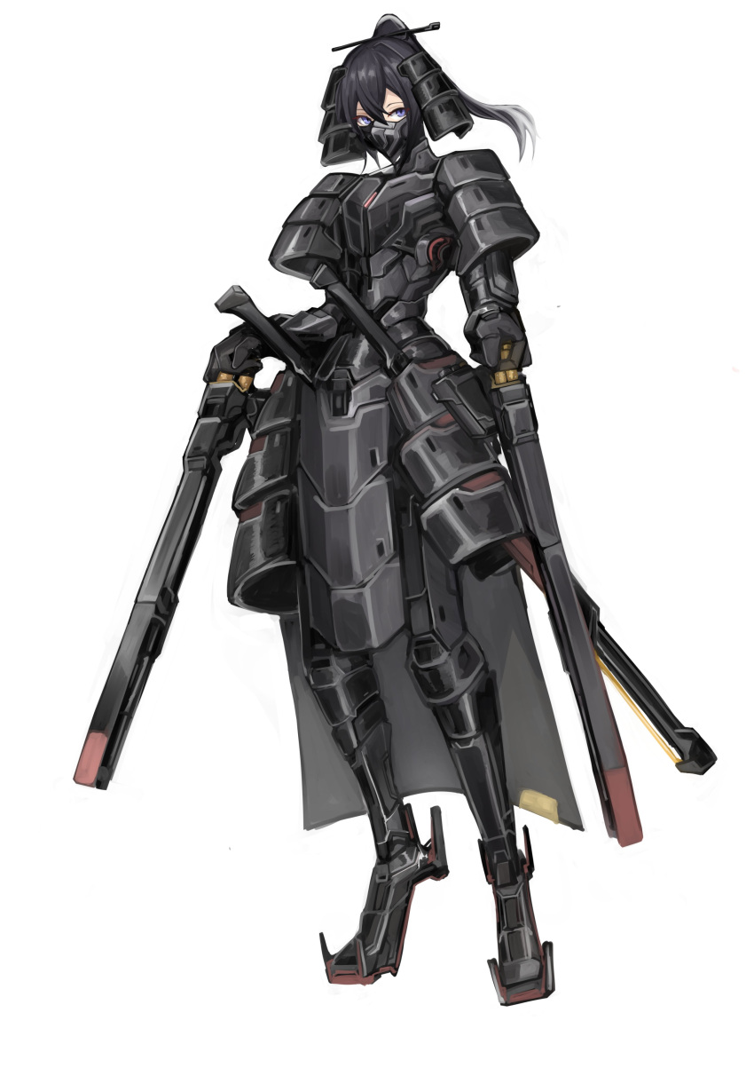 1girl, absurdres, aokuma_(yuuran_create), armor, black_hair, blue_eyes, breastplate, commission