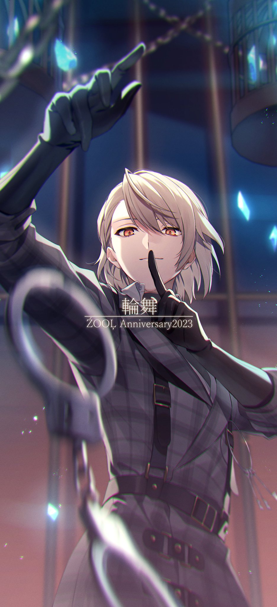 1boy, 2023, aiue_o_eiua, androgynous, belt, black_belt, black_gloves, blonde_hair