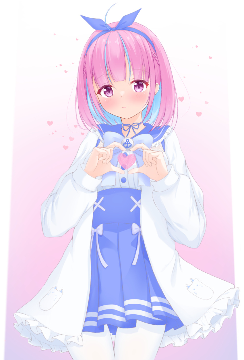 1girl, anchor_symbol, blue_headband, bob_cut, bow, breasts, colored_inner_hair, headband